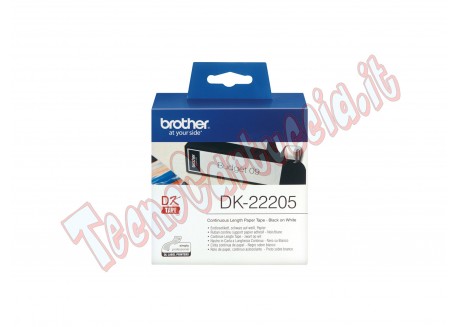 Brother - Rotolo etichetta continua - carta adesiva - Nero/Bianco - 62mm x 30,48mt - DK-22205