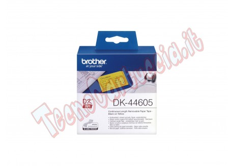 Brother - Rotolo etichetta continua - carta adesiva rimovibile - Nero/Giallo - 62mm x  30,48mt - DK-44605