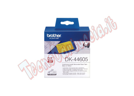 Brother - Rotolo etichetta continua - carta adesiva rimovibile - Nero/Giallo - 62mm x 30,48mt - DK-44605