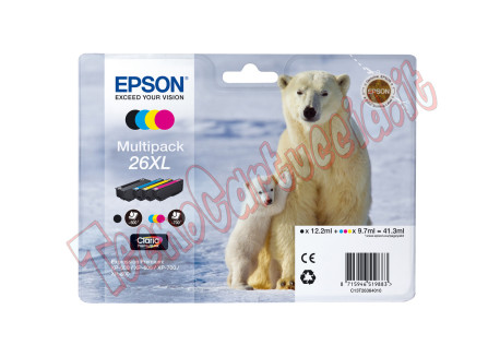 Epson - Multipack Cartuccia ink - 26Xl - C/M/Y/K - C13T26364010 - C/M/Y 9,7ml cad - K 12,2ml