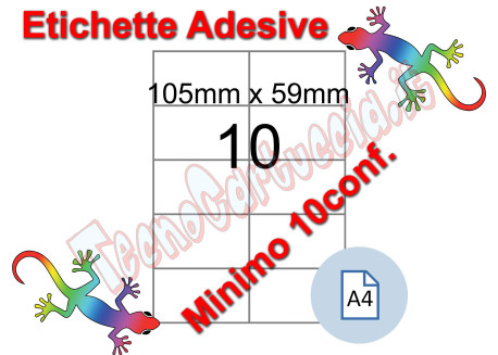 Etichette adesive A4 105 x 59 mm 10 etichette per pag. 100 Fogli (min. 10conf)