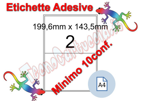 Etichette adesive A4 199,6 x 143,5 mm 2 etichette per pag. 100 Fogli (min. 10conf)