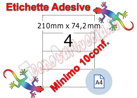 Etichette adesive A4 210 x 74,2 mm 4 etichette per pag. 100 Fogli (min. 10conf)