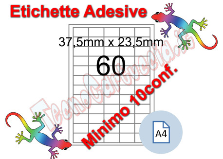 Etichette adesive A4 37,5 x 23,5 mm 60 etichette per pag. 100 Fogli (min. 10conf)