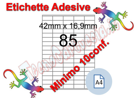 Etichette adesive A4 42 x 16,9 mm 85 etichette per pag. 100 Fogli (min. 10conf)