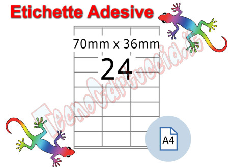 Etichette adesive A4 70 x 36 mm 24 etichette per pagina 100 Fogli