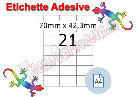 Etichette adesive A4 70 x 42,3 mm 21 etichette per pagina 100 Fogli