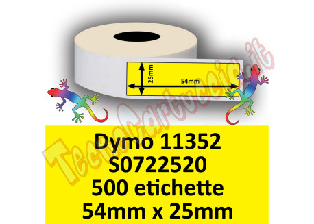 Etichette per Dymo 11352 S0722520 54 mm x 25 mm 500 et. GIALLE