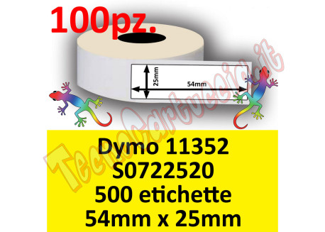 Etichette per Dymo 11352 S0722520 54x25mm Perm 500et (min 100pz)