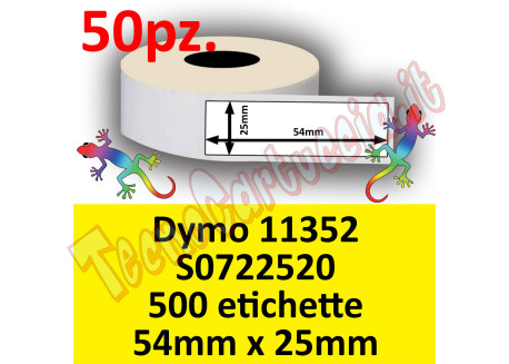 Etichette per Dymo 11352 S0722520 54x25mm Perm. 500et (min 50pz)