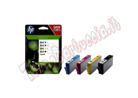 Hp - Confezione 4 cartucce ink originale - 364 - C/M/Y/K - N9J73AE - C/M/Y 300 pag cad / K 250 pag
