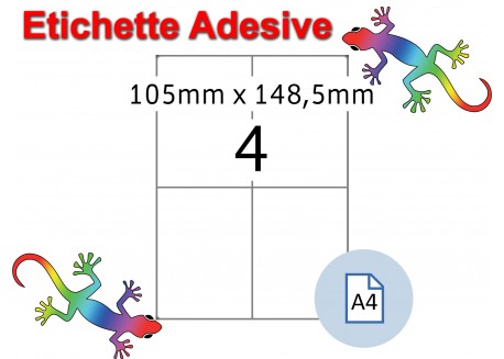 Etichette adesive A4 105 x 148,5 mm 4 etichette per pagina 100 Fogli