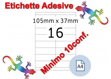 Etichette adesive A4 105 x 37 mm 16 etichette per pag. 100 Fogli (min. 10conf)