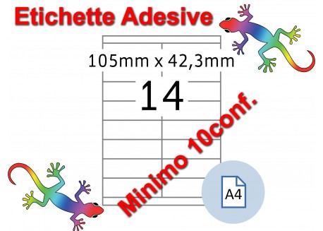 Etichette adesive A4 105 x 48 mm 12 etichette per pag. 100 Fogli (min. 10conf)