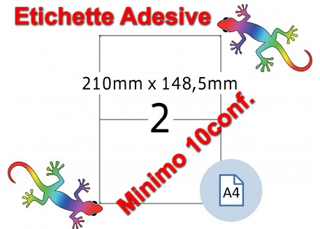 Etichette adesive A4 210 x 148,5 mm 2 etichette per pag. 100 Fogli (min. 10conf)
