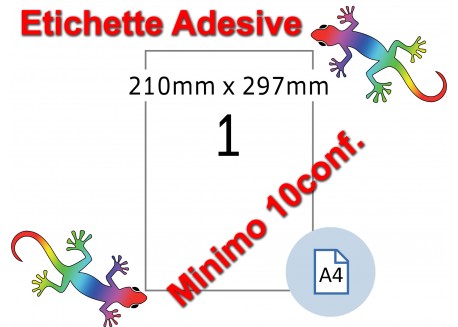Etichette adesive A4 210 x 297 mm 1 etichetta per pag. 100 Fogli (min. 10conf)