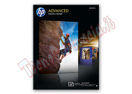 Hp - Confezione da 25 Fogli Carta originale fotografica lucida 13 x 18 cm senza margini Hp Advanced - Q8696A