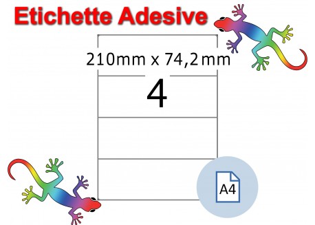 Etichette adesive A4 210 x 74,2 mm 4 etichette per pagina 100 Fogli