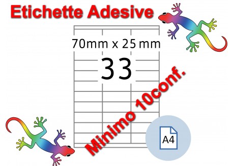 Etichette adesive A4 70 x 25 mm 36 etichette per pag. 100 Fogli (min. 10conf)