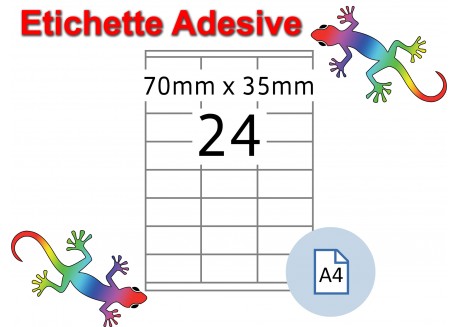 Etichette adesive A4 70 x 35 mm 24 etichette per pagina 100 Fogli