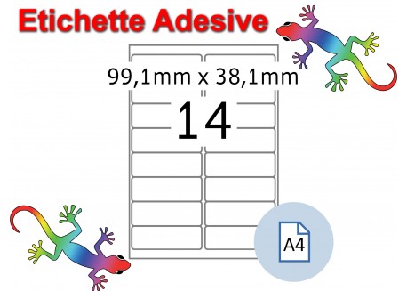 Etichette adesive A4 99,1 x 38,1 mm 14 etichette per pagina 100 Fogli