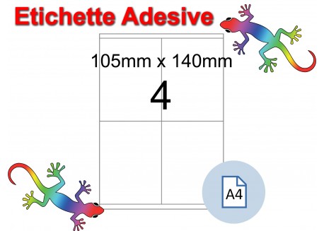 Etichette adesive A4 105 x 140 mm 4 etichette per pagina 100 Fogli
