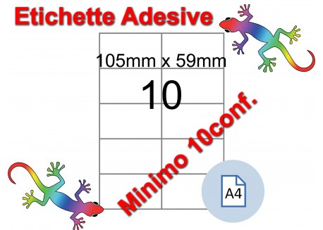 Etichette adesive A4 105 x 59 mm 10 etichette per pag. 100 Fogli (min. 10conf)