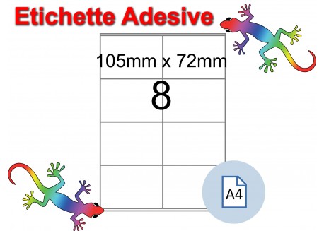 Etichette adesive A4 105 x 72 mm 8 etichette per pagina 100 Fogli