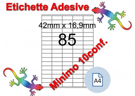 Etichette adesive A4 42 x 16,9 mm 85 etichette per pag. 100 Fogli (min. 10conf)