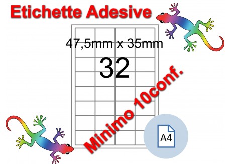 Etichette adesive A4 47,5 x 35 mm 32 etichette per pag. 100 Fogli (min. 10conf)