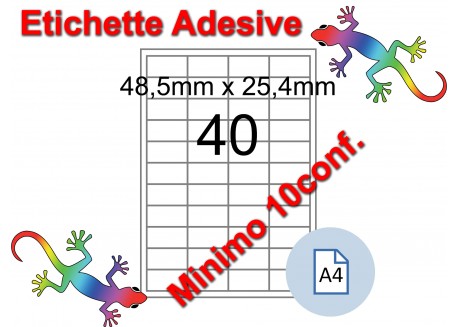 Etichette adesive A4 48,5 x 25,4 mm 40 etichette per pag. 100 Fogli (min. 10conf)