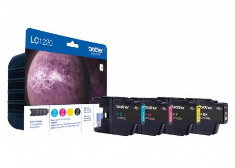 Kit 4 Cartucce Originali Brother LC1220VALBP Nero, Ciano, Magenta e Giallo