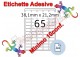Etichette adesive A4 38,1 x 21,2 mm 65 etichette per pag. 100 Fogli (min. 10conf)