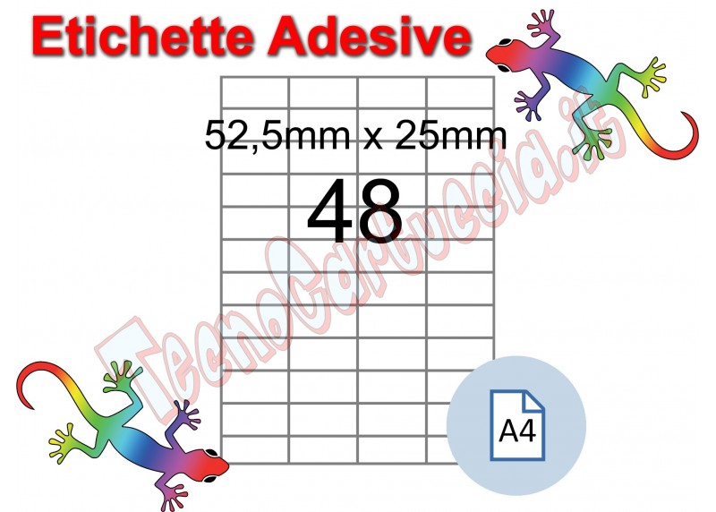 Etichette adesive A4 52,5 x 25 mm 48 etichette per pagina 100 Fogli