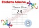 Etichette adesive A4 70 x 37 mm 24 etichette per pagina 100 Fogli